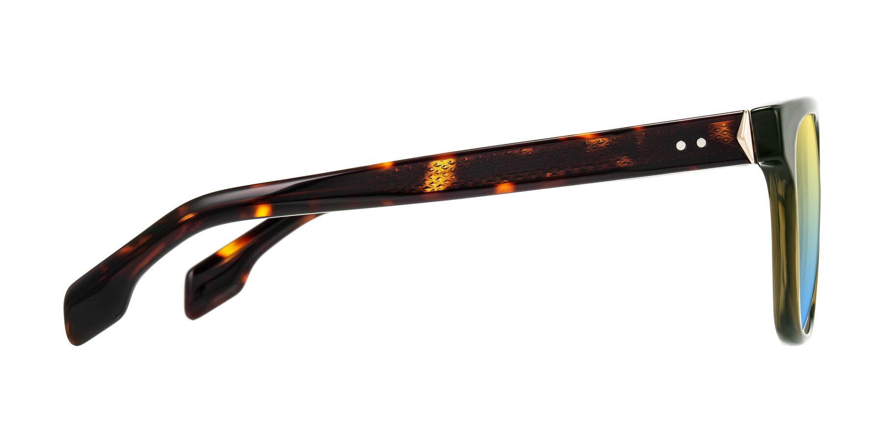 Side of Lucid in Green/Tortoise with Yellow / Blue Gradient Lenses