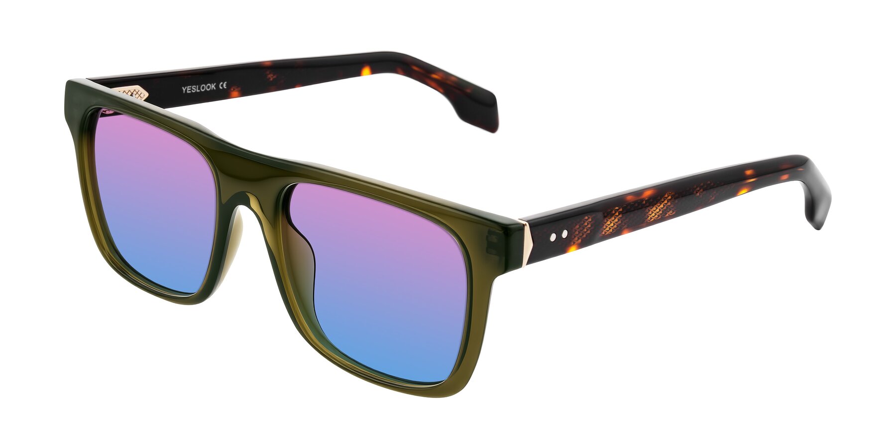 Angle of Lucid in Green/Tortoise with Pink / Blue Gradient Lenses