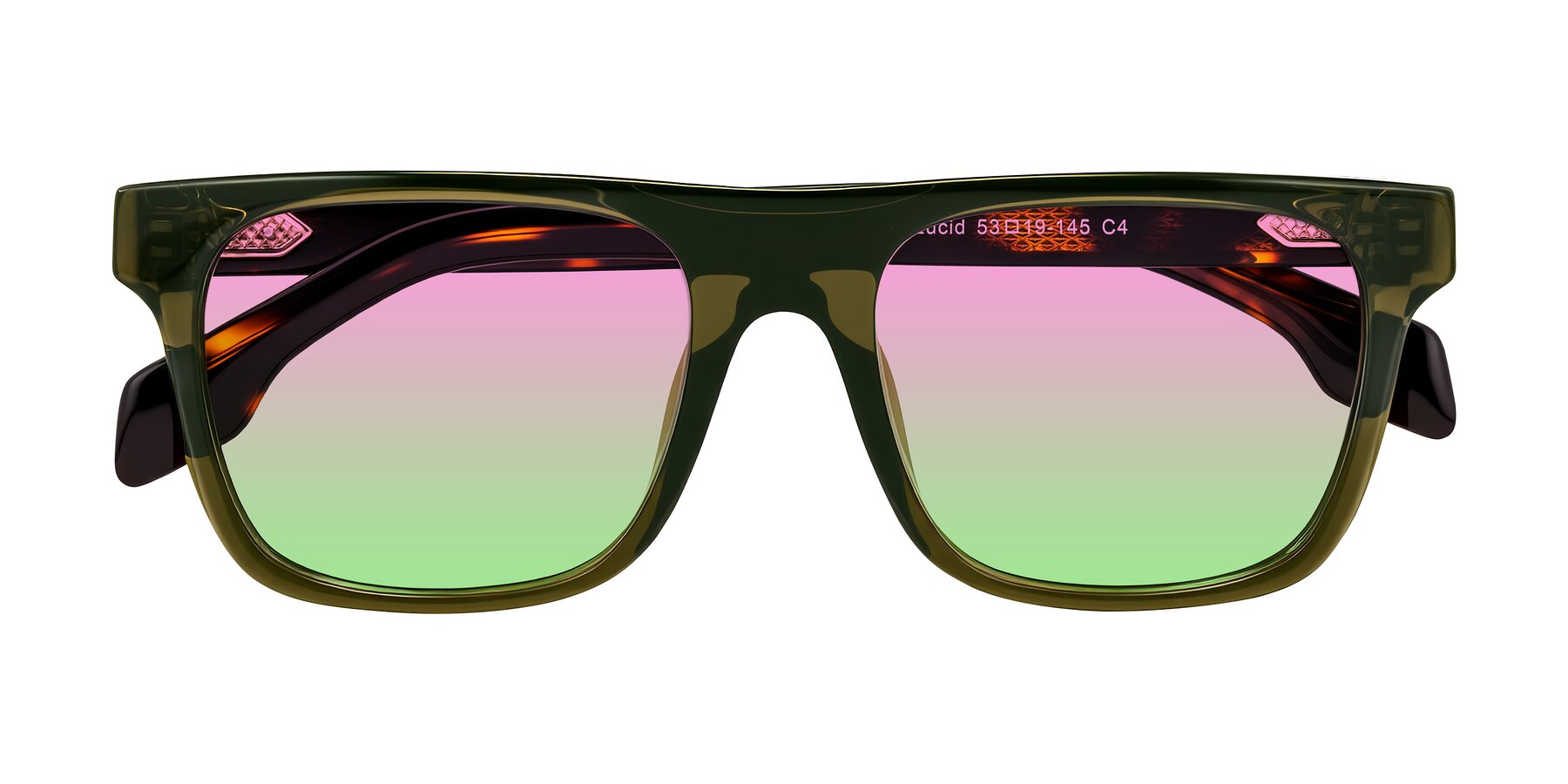 Folded Front of Lucid in Green/Tortoise with Pink / Green Gradient Lenses