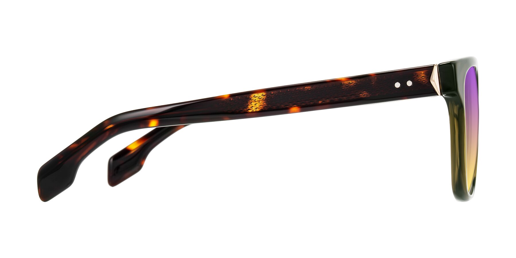 Side of Lucid in Green/Tortoise with Purple / Yellow Gradient Lenses