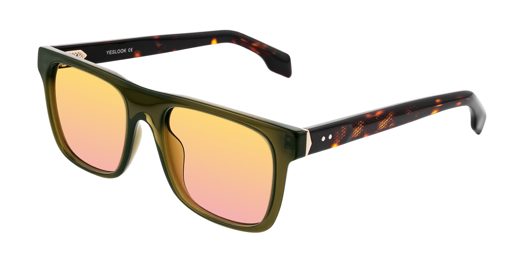 Angle of Lucid in Green/Tortoise with Yellow / Pink Gradient Lenses