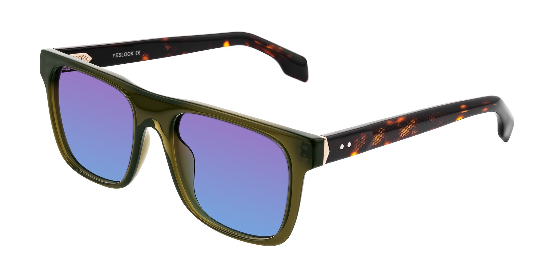 Angle of Lucid in Green/Tortoise with Purple / Blue Gradient Lenses