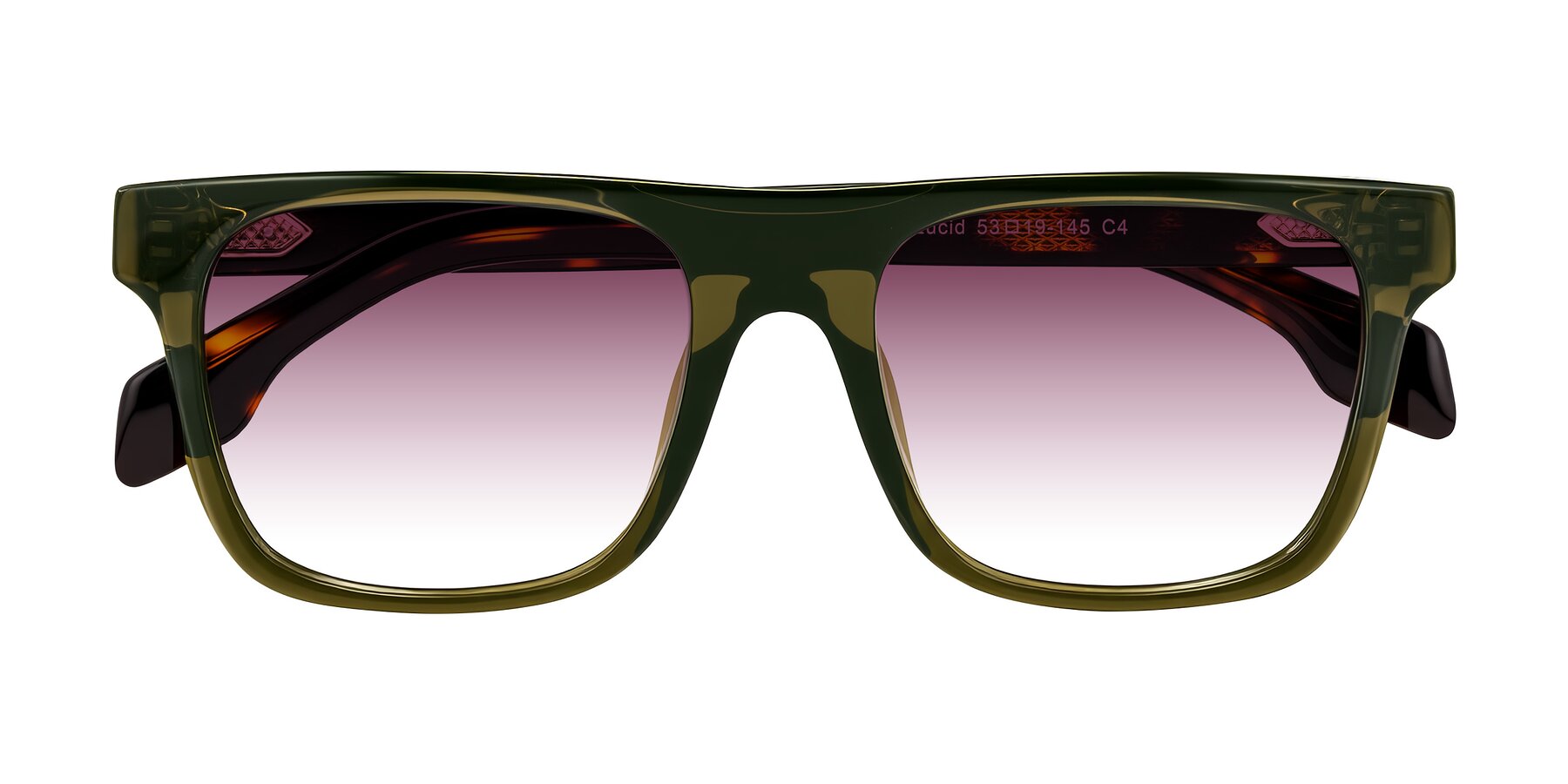Folded Front of Lucid in Green/Tortoise with Wine Gradient Lenses
