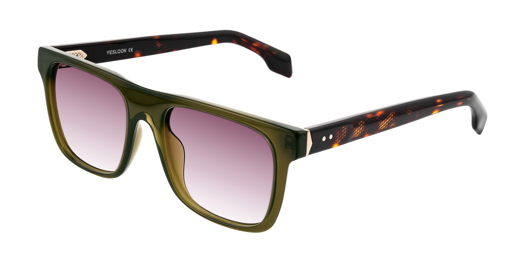Angle of Lucid in Green/Tortoise with Wine Gradient Lenses