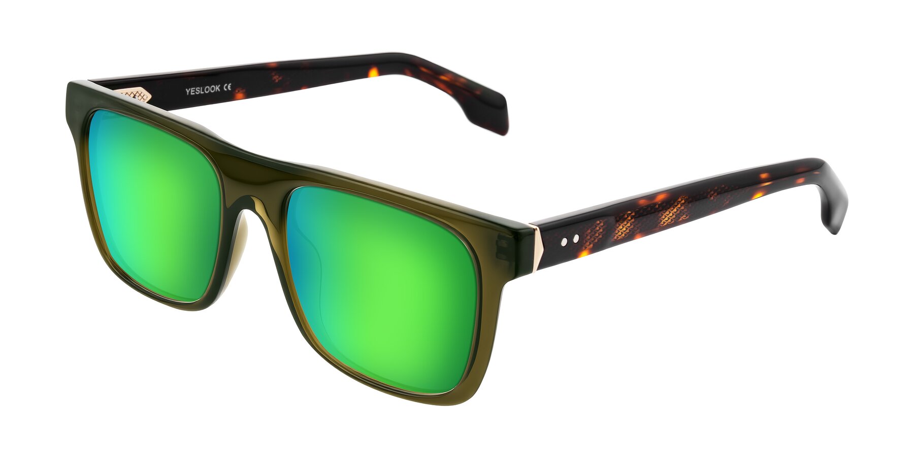 Angle of Lucid in Green/Tortoise with Green Mirrored Lenses