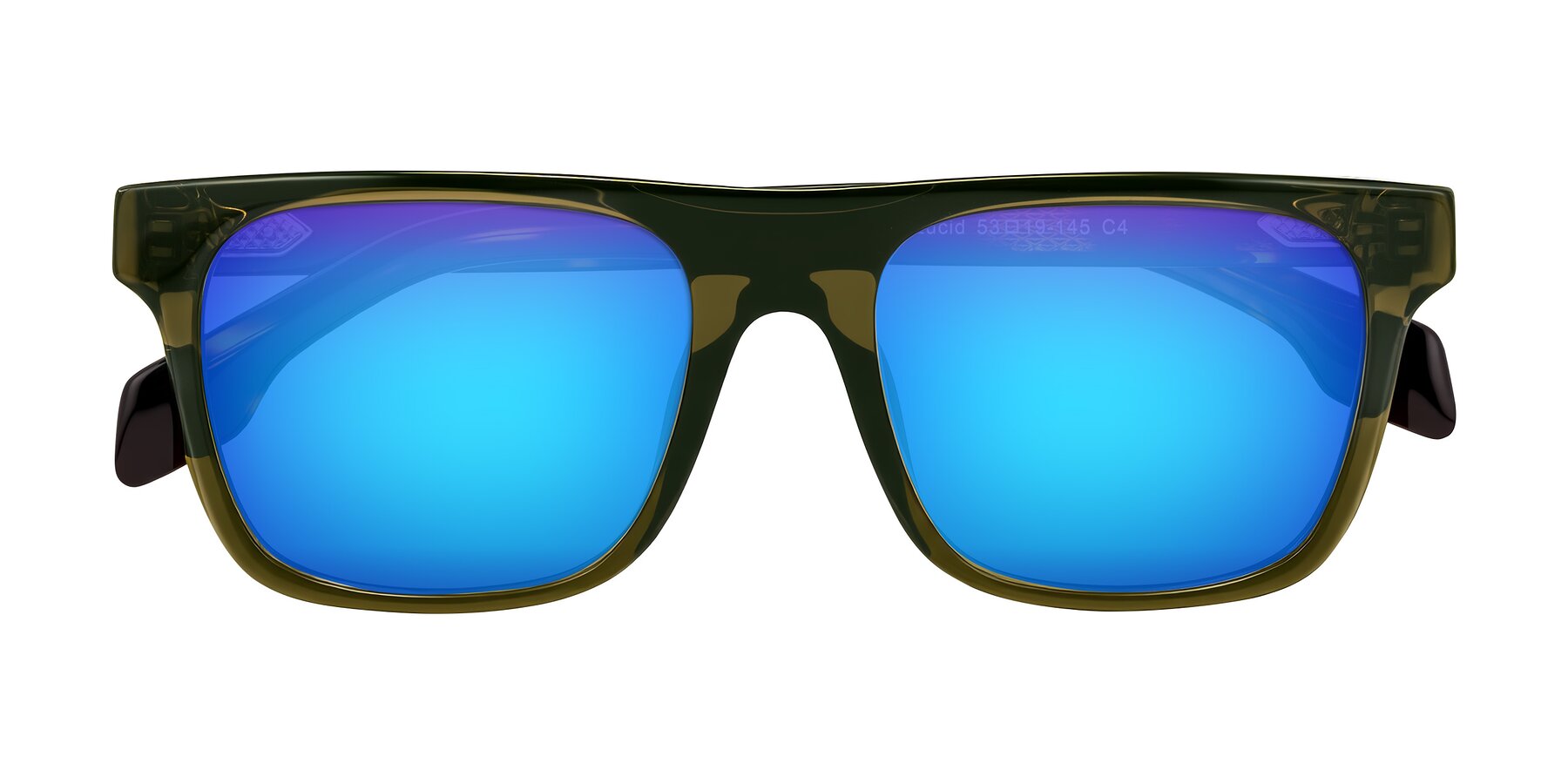 Folded Front of Lucid in Green/Tortoise with Blue Mirrored Lenses