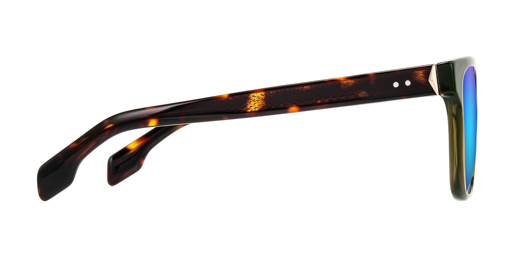 Side of Lucid in Green/Tortoise with Blue Mirrored Lenses