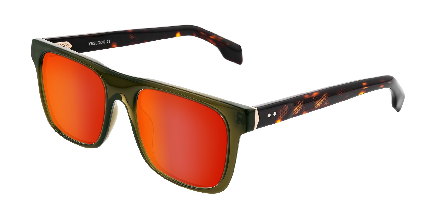 Angle of Lucid in Green/Tortoise with Red Gold Mirrored Lenses