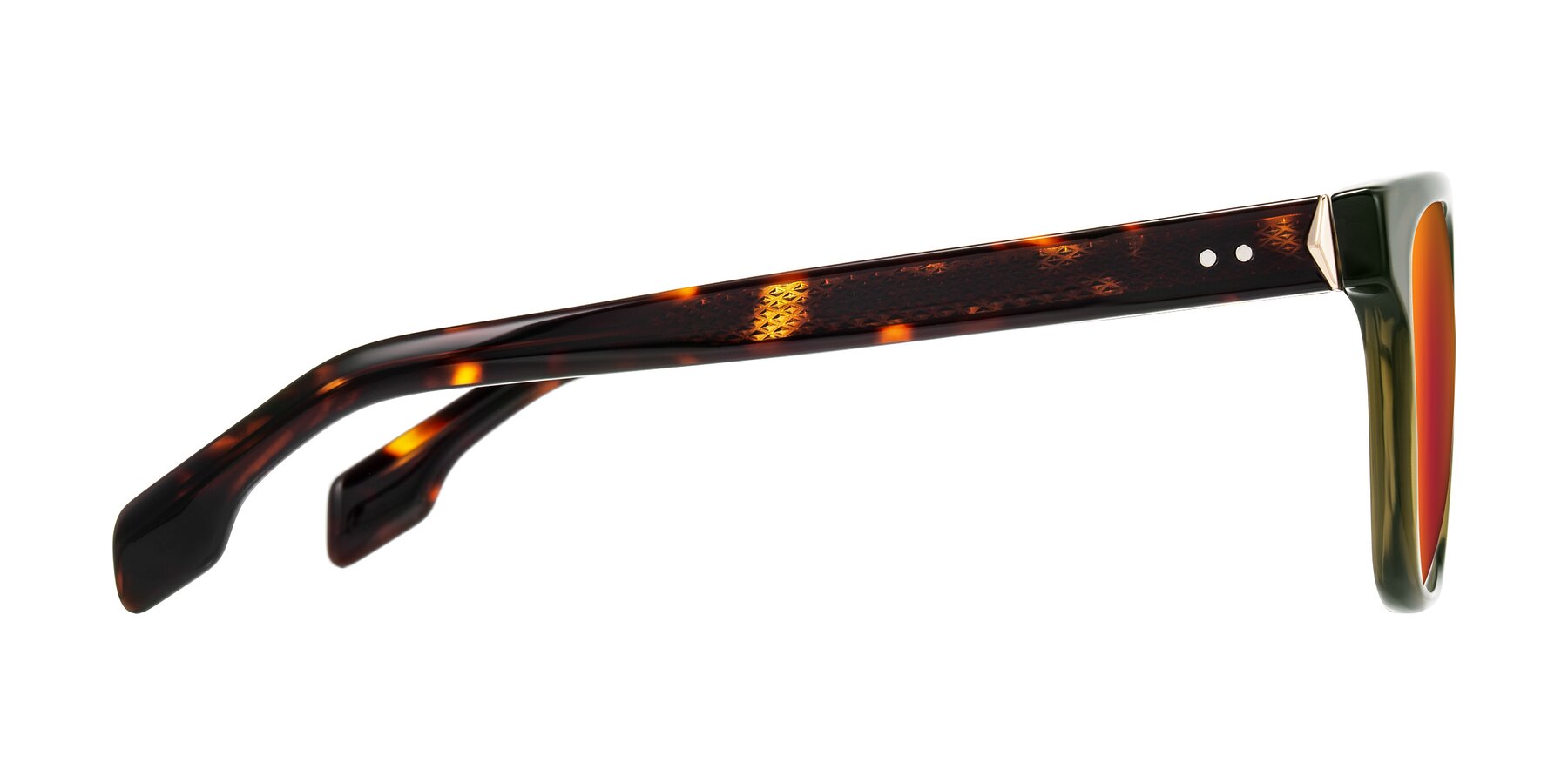 Side of Lucid in Green/Tortoise with Red Gold Mirrored Lenses