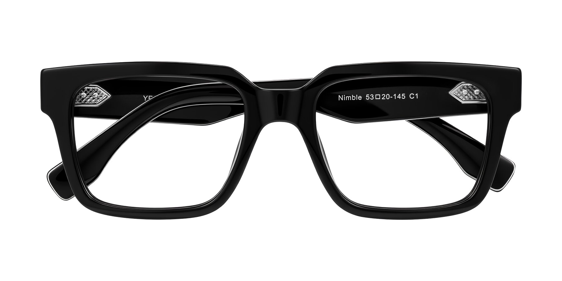 Folded Front of Nimble in Black with Clear Eyeglass Lenses