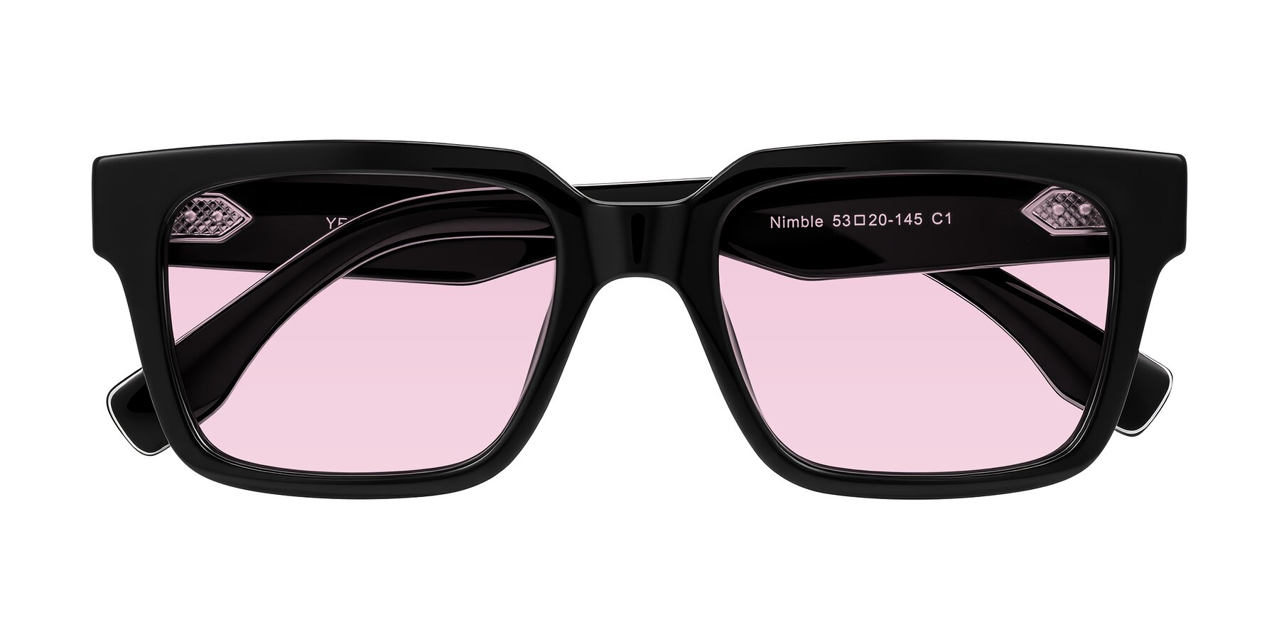 Folded Front of Nimble in Black with Light Pink Tinted Lenses