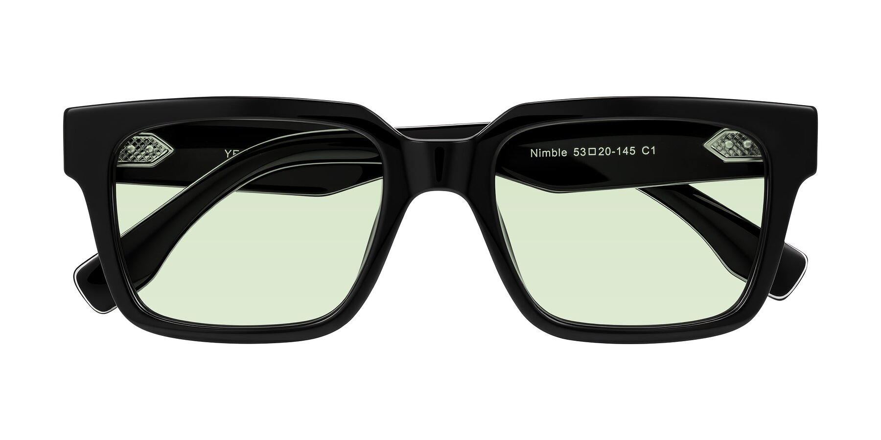 Folded Front of Nimble in Black with Light Green Tinted Lenses
