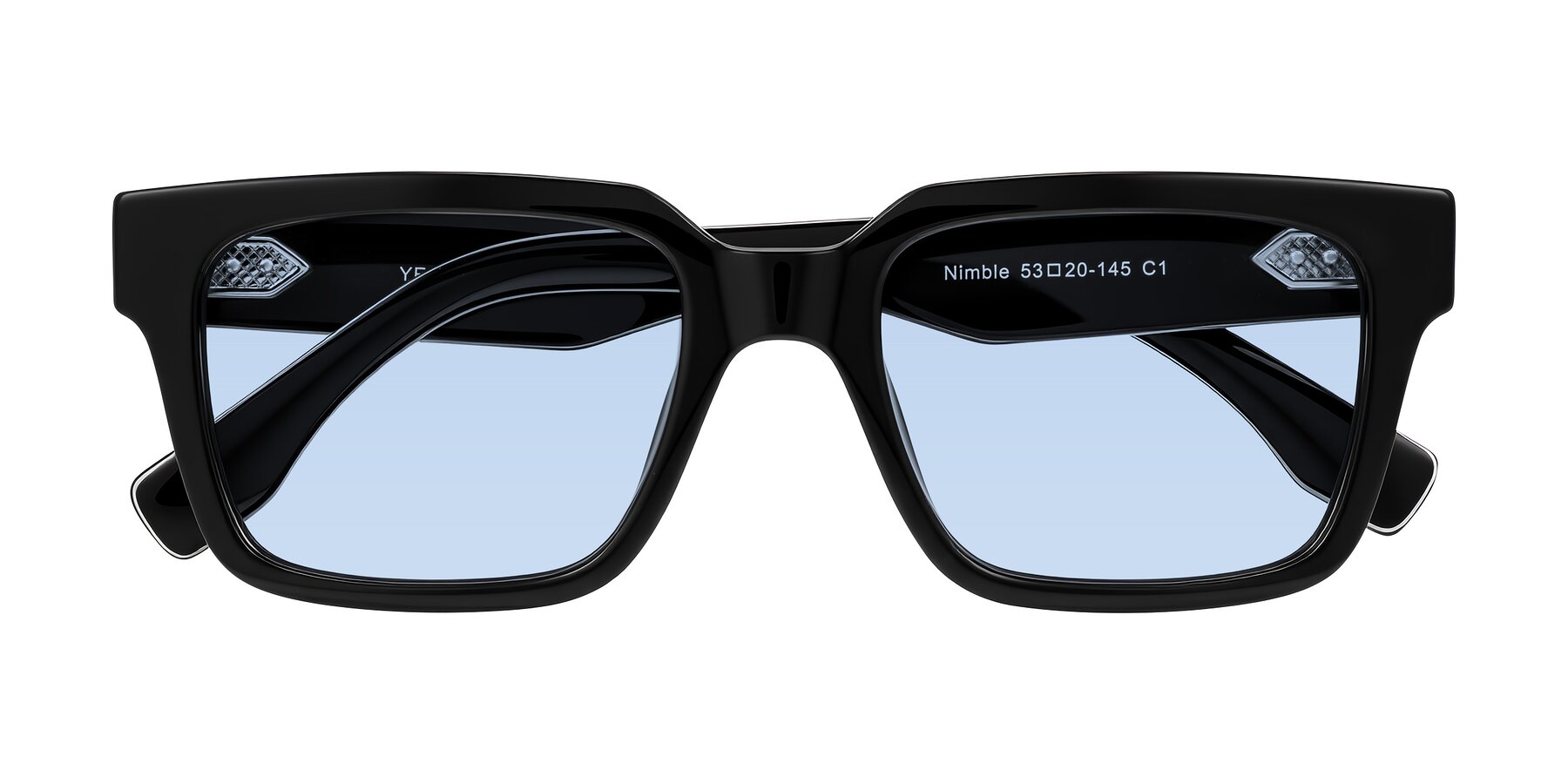 Folded Front of Nimble in Black with Light Blue Tinted Lenses
