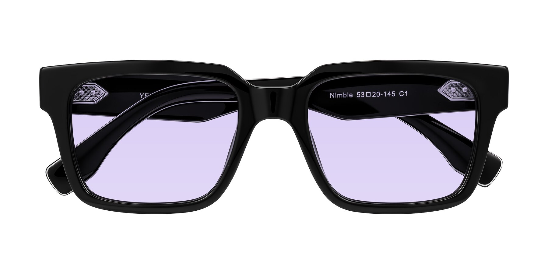Folded Front of Nimble in Black with Light Purple Tinted Lenses