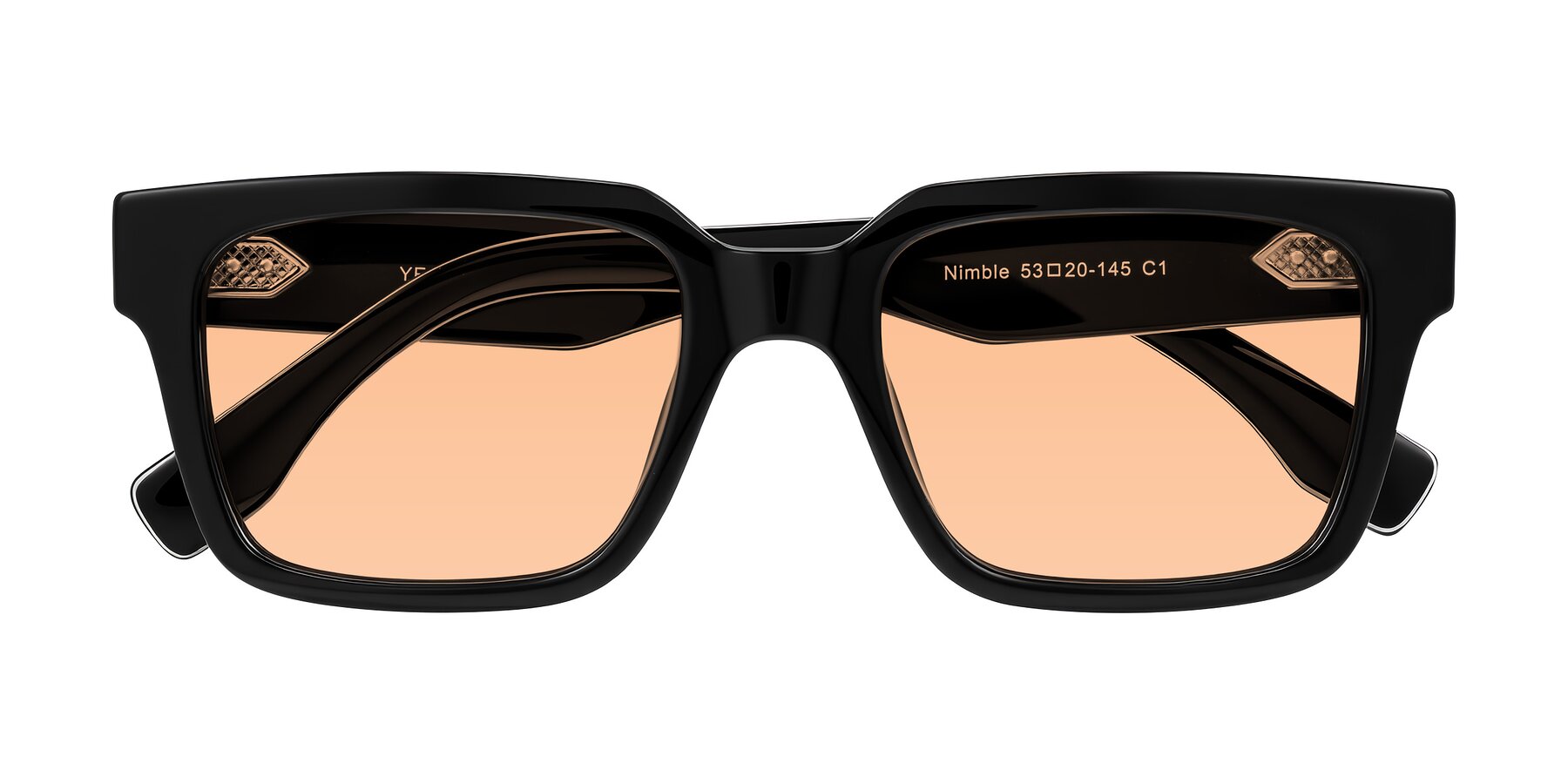 Folded Front of Nimble in Black with Light Orange Tinted Lenses