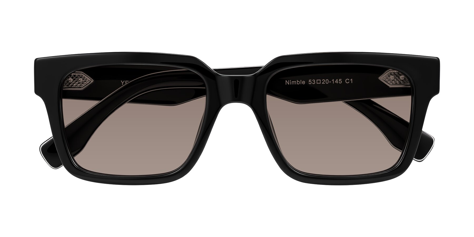 Folded Front of Nimble in Black with Medium Brown Tinted Lenses
