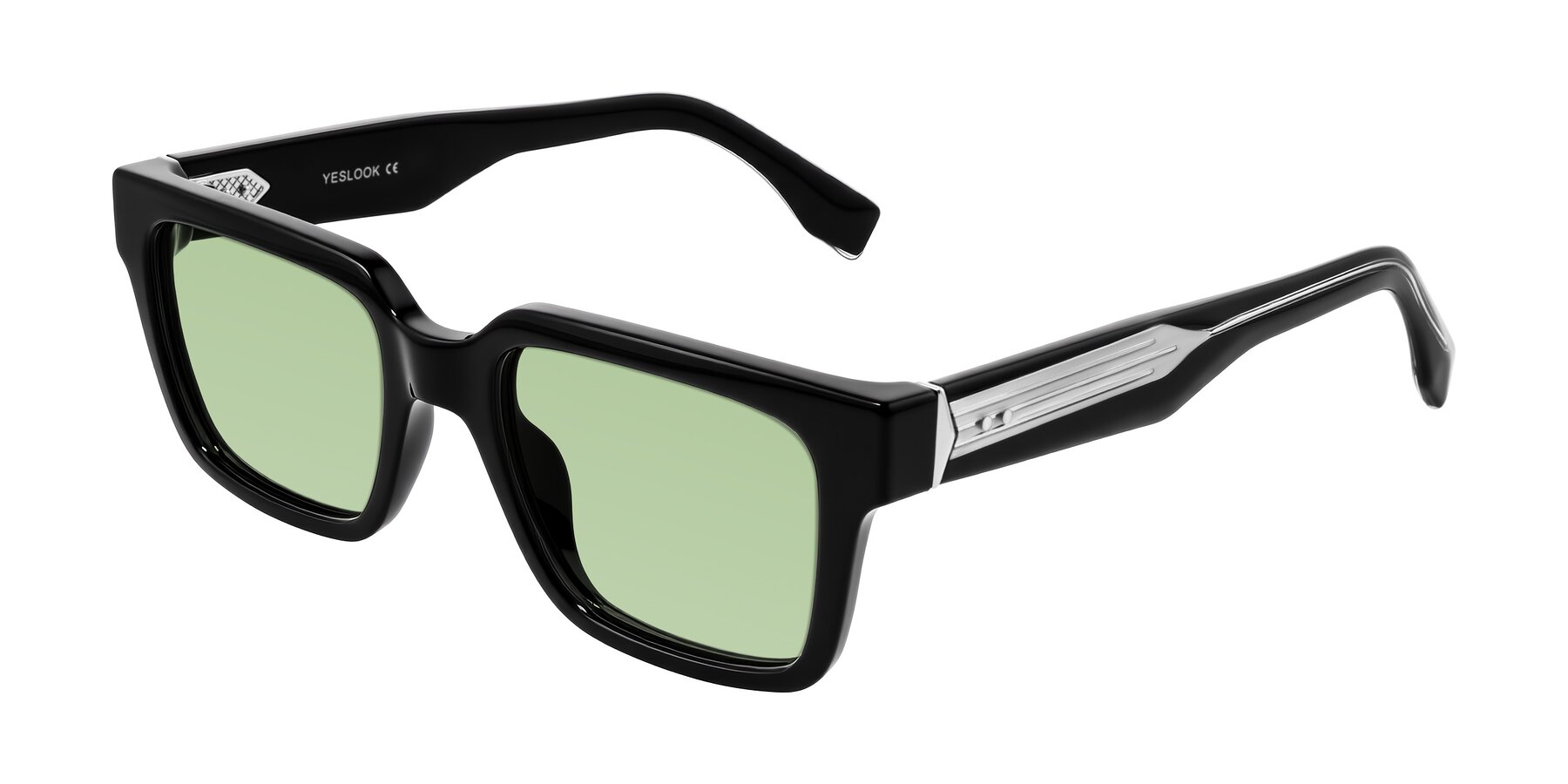 Angle of Nimble in Black with Medium Green Tinted Lenses