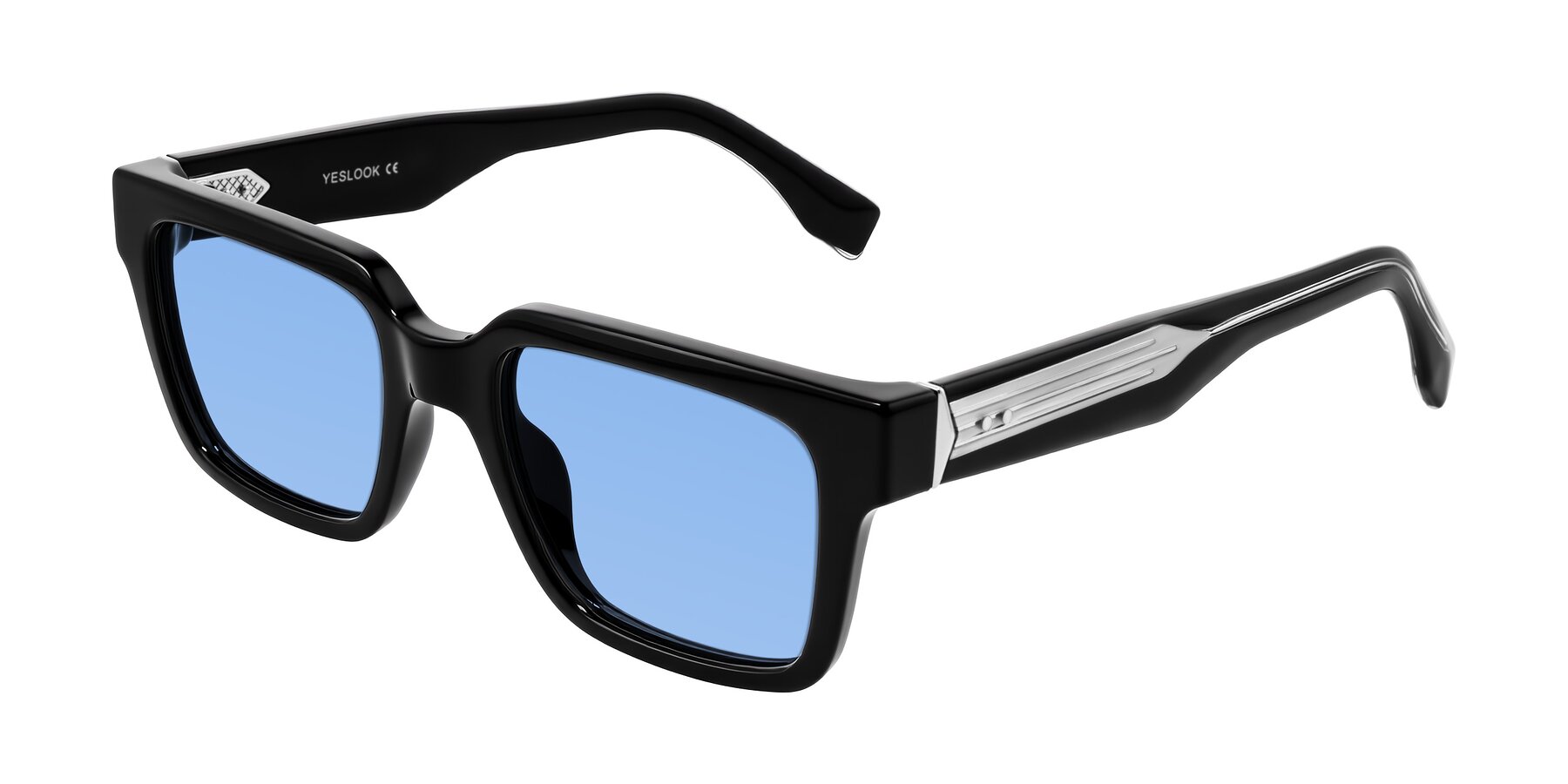 Angle of Nimble in Black with Medium Blue Tinted Lenses