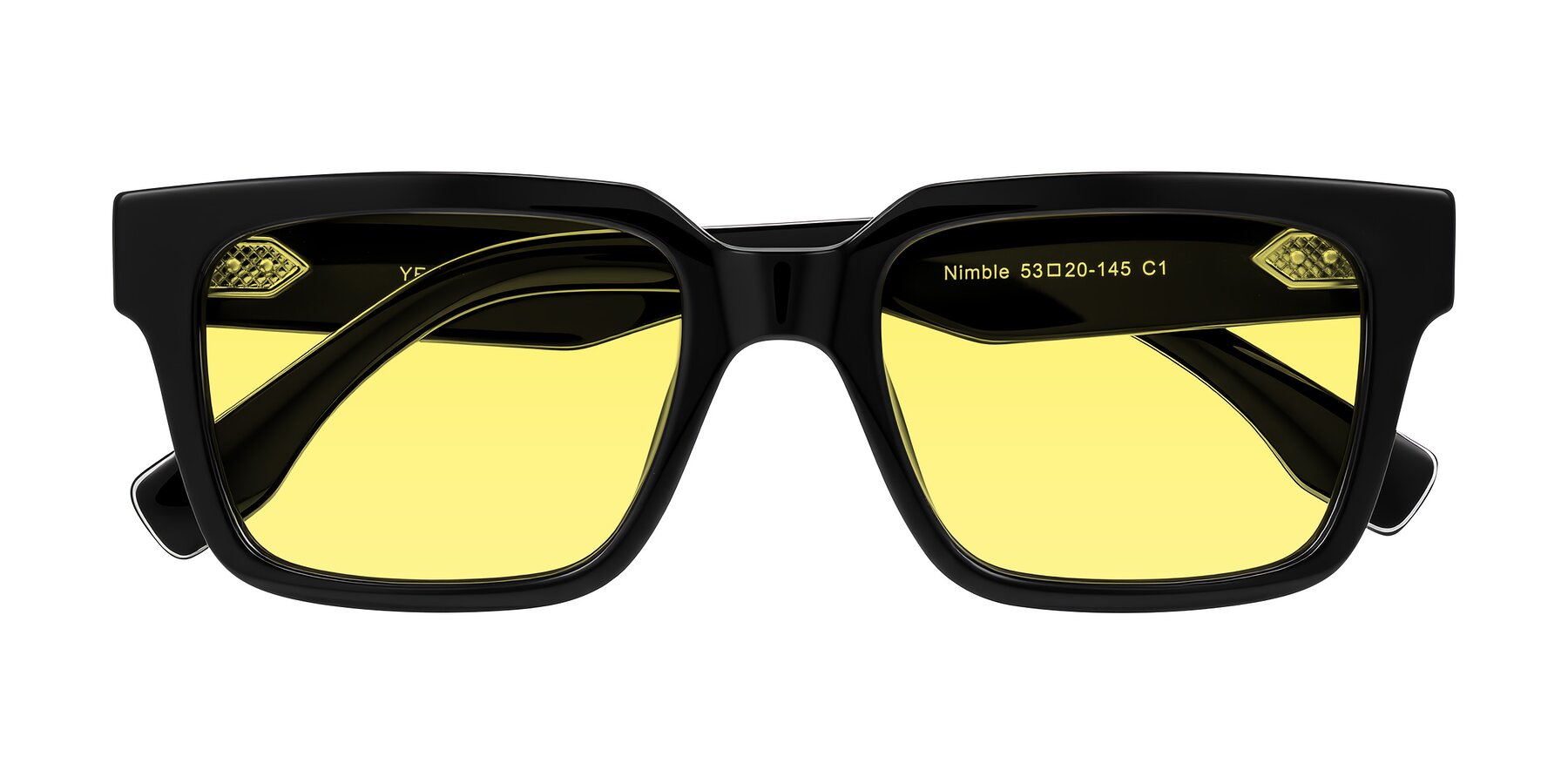 Folded Front of Nimble in Black with Medium Yellow Tinted Lenses