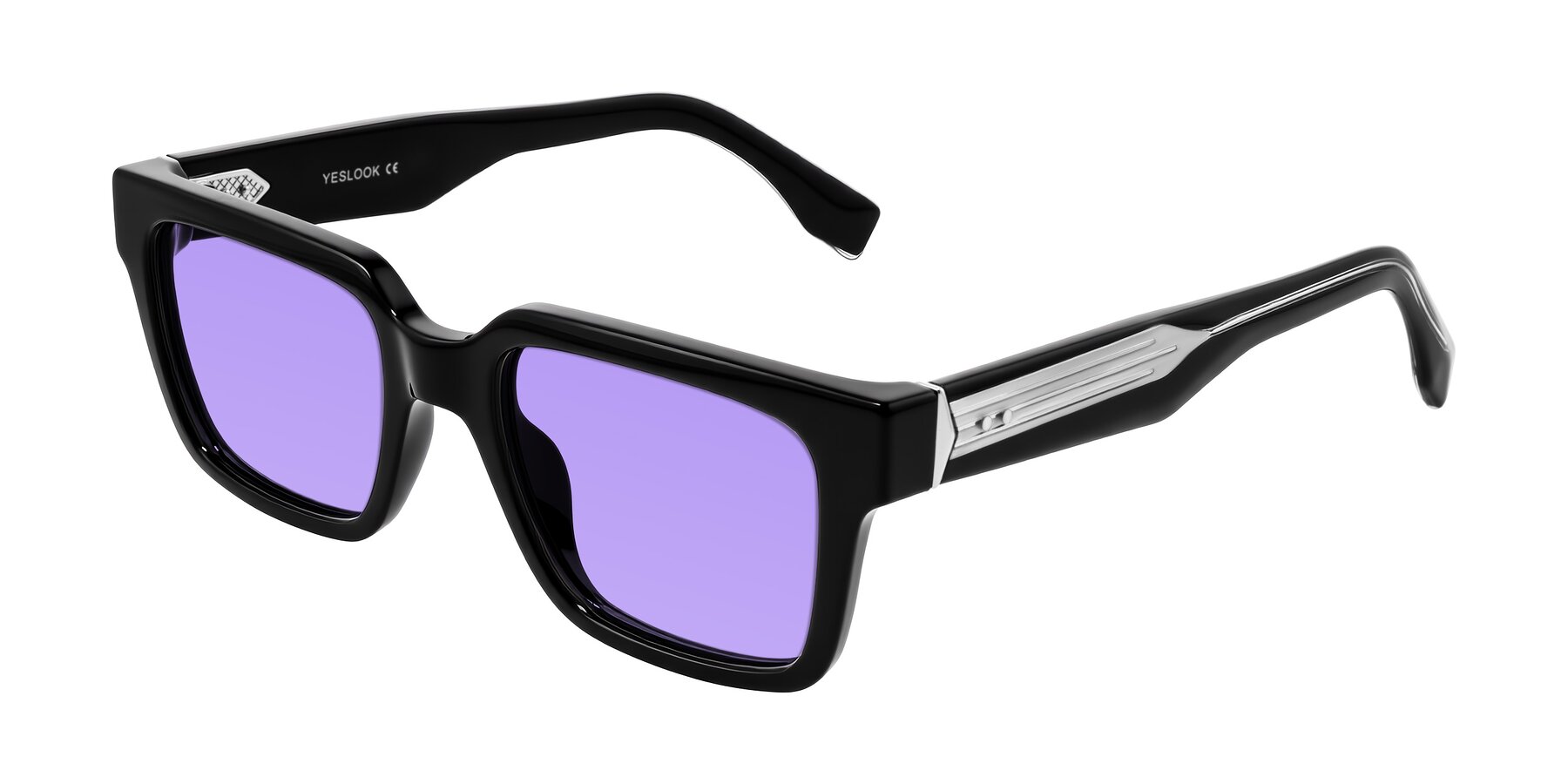 Angle of Nimble in Black with Medium Purple Tinted Lenses