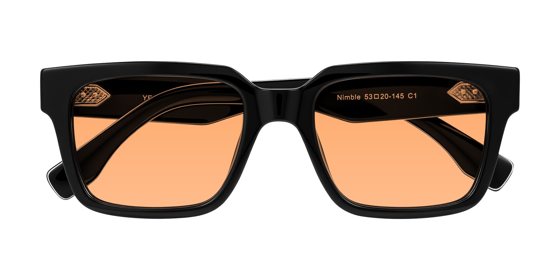Folded Front of Nimble in Black with Medium Orange Tinted Lenses