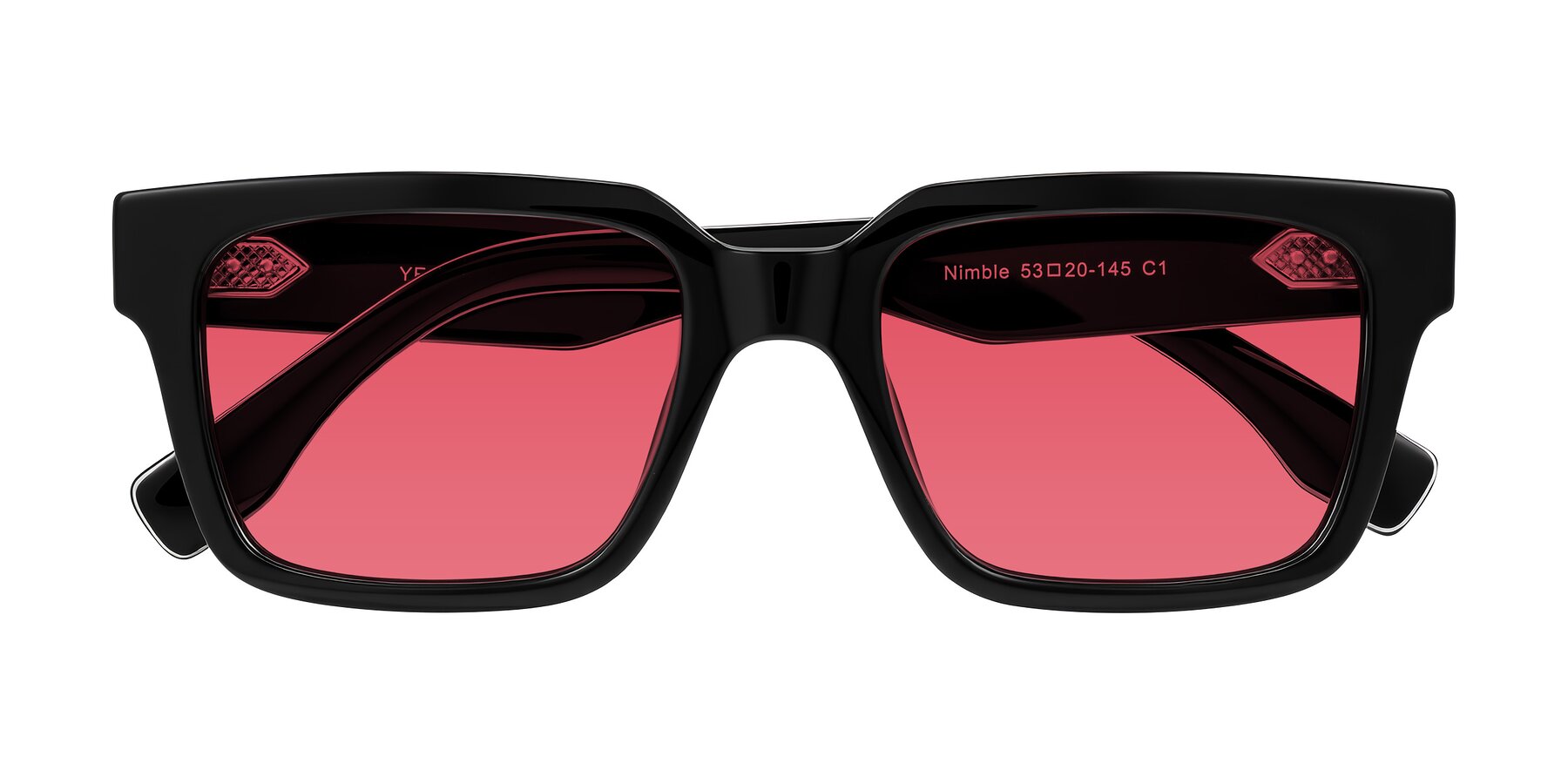 Folded Front of Nimble in Black with Red Tinted Lenses