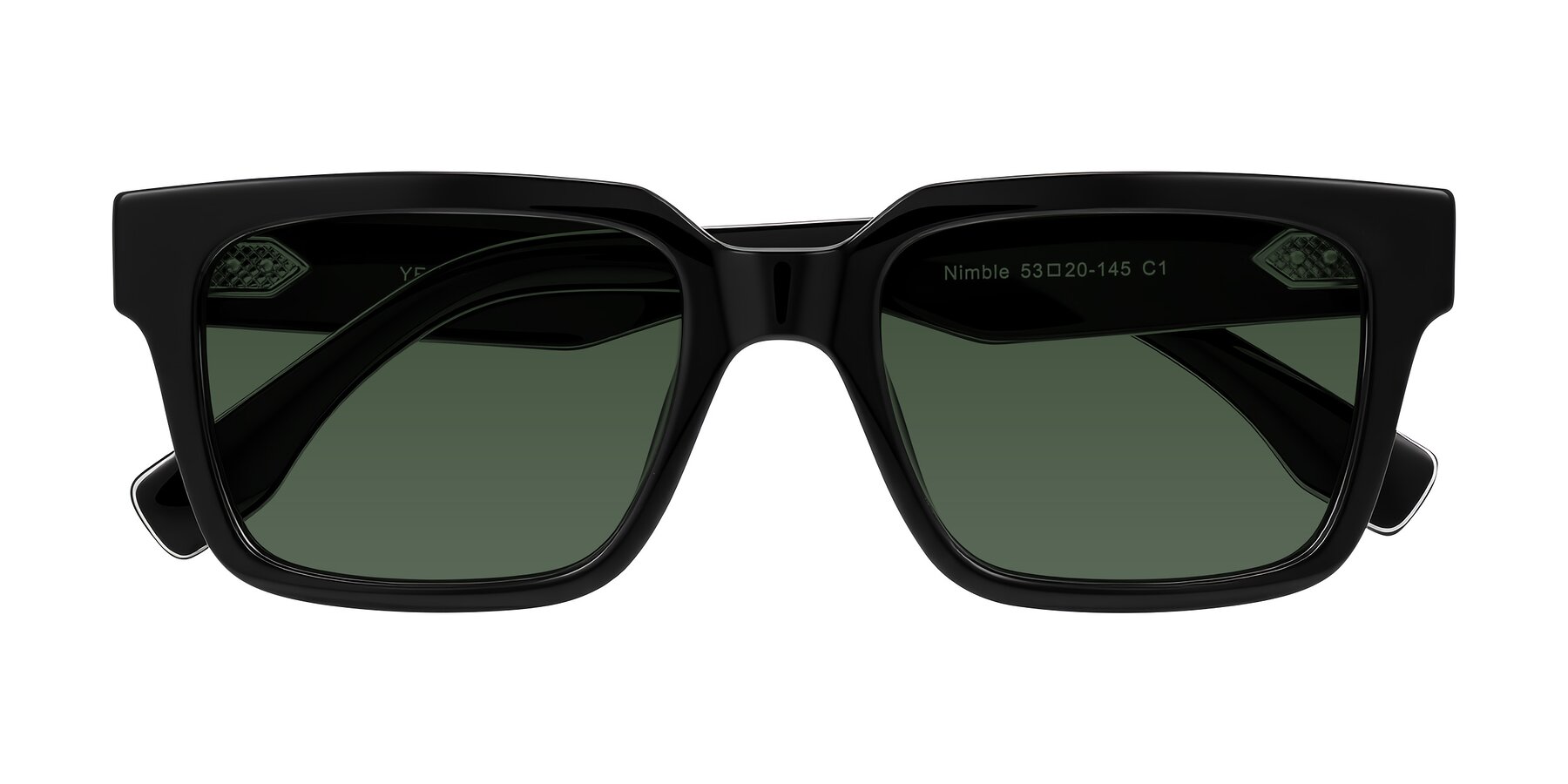 Folded Front of Nimble in Black with Green Tinted Lenses