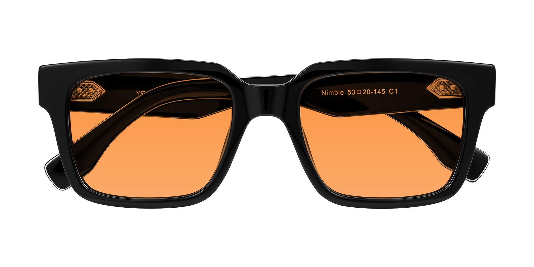Folded Front of Nimble in Black with Orange Tinted Lenses