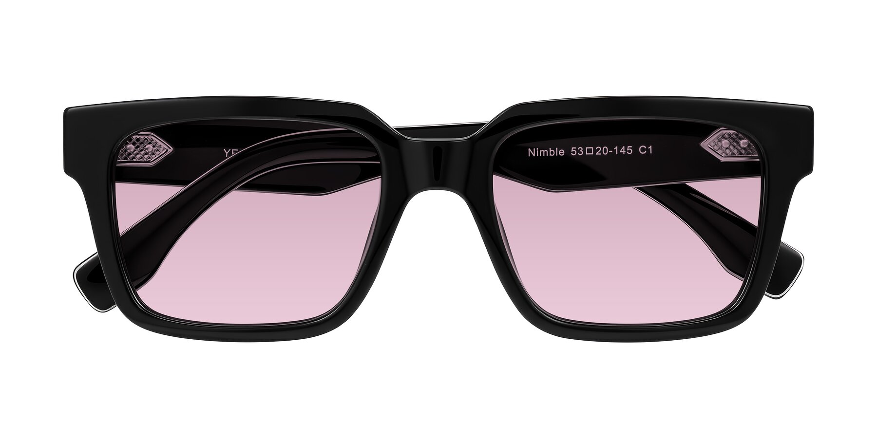 Folded Front of Nimble in Black with Light Wine Tinted Lenses