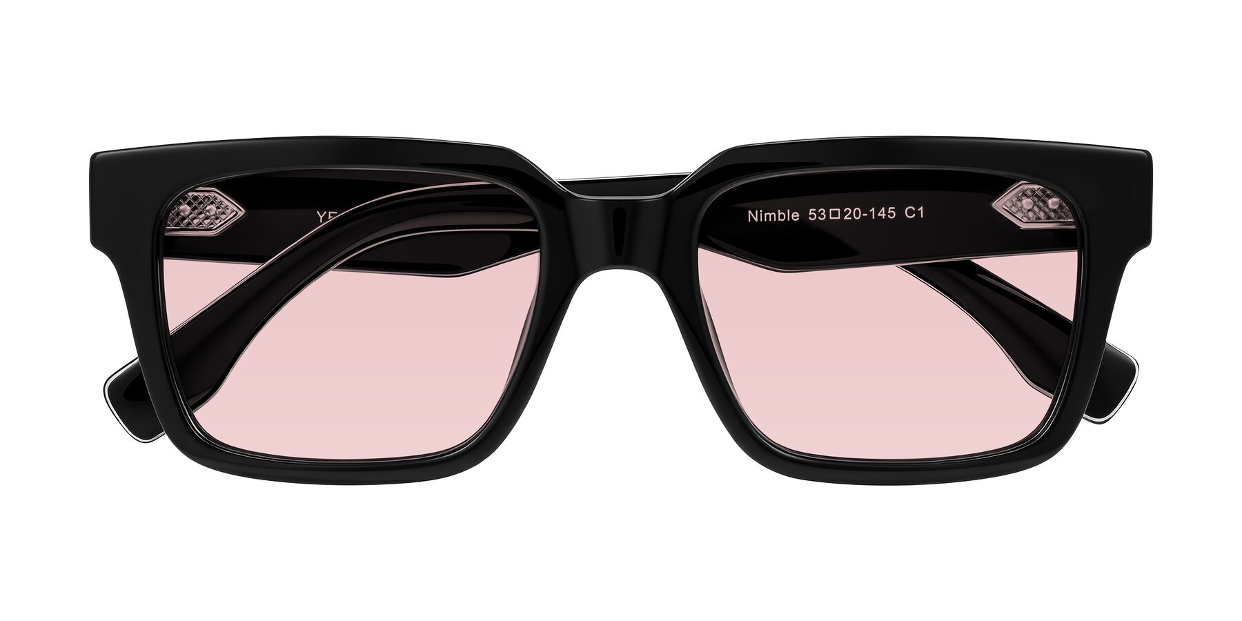 Folded Front of Nimble in Black with Light Garnet Tinted Lenses
