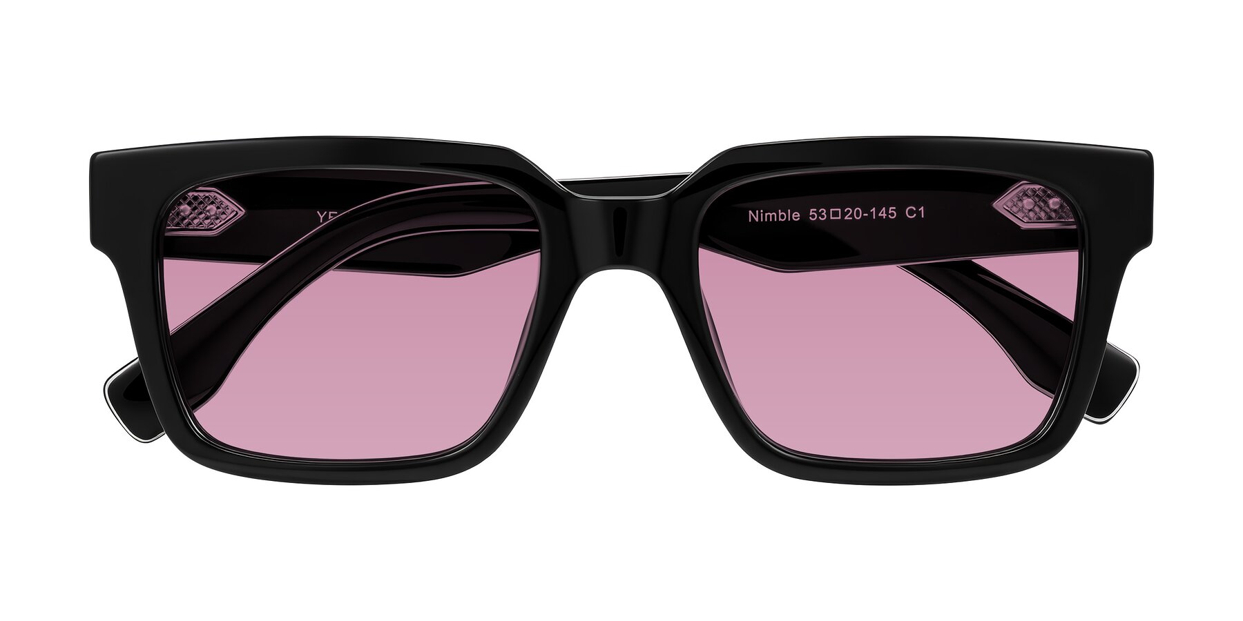 Folded Front of Nimble in Black with Medium Wine Tinted Lenses
