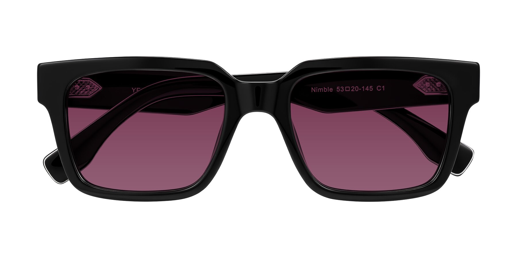 Folded Front of Nimble in Black with Wine Tinted Lenses
