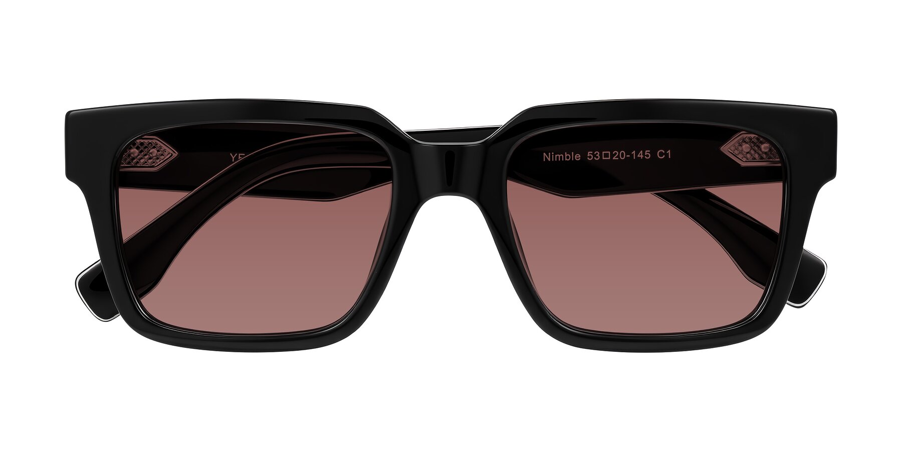 Folded Front of Nimble in Black with Garnet Tinted Lenses