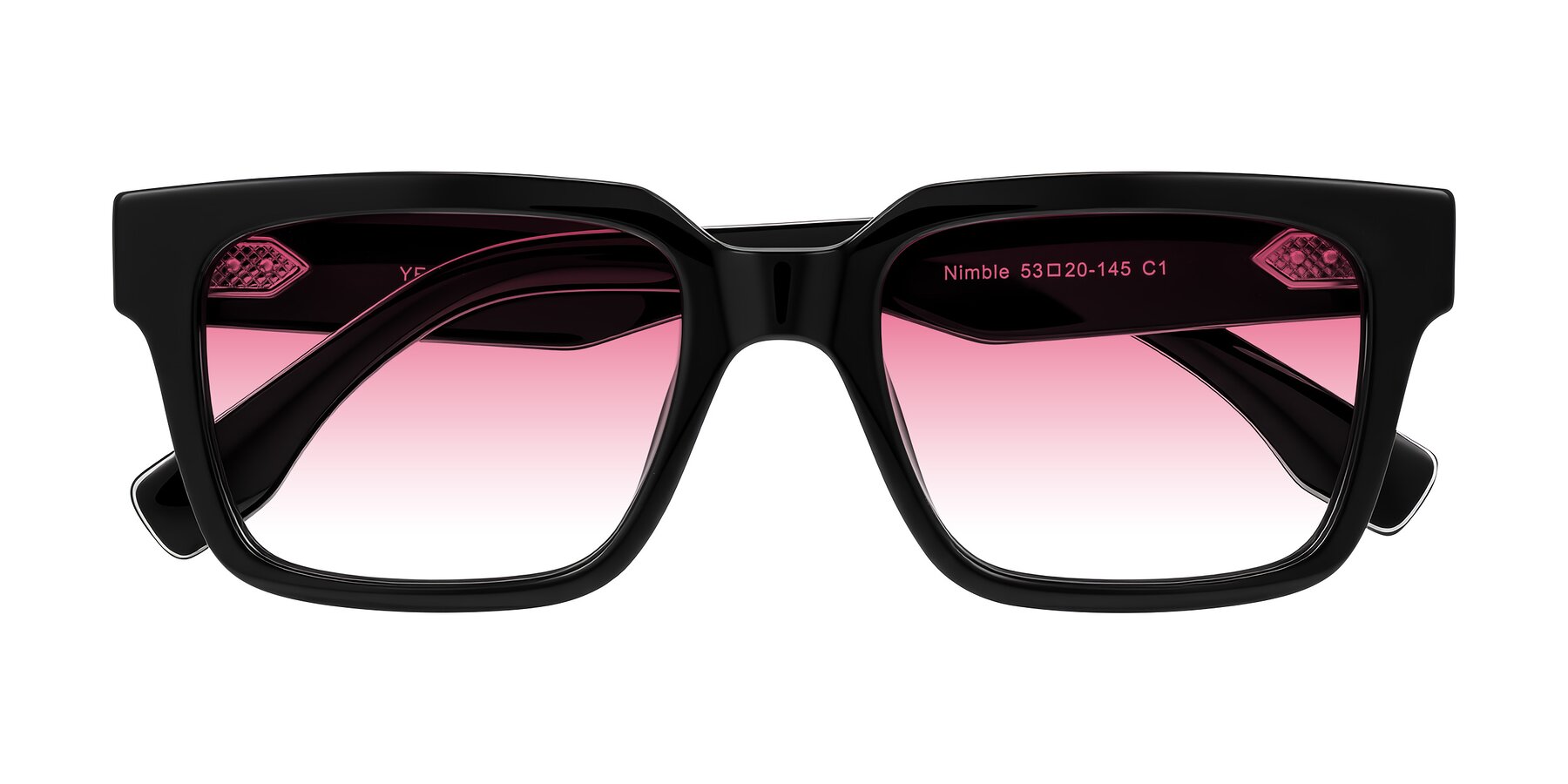 Black Hipster Acetate Rectangle Gradient Sunglasses with Pink Sunwear ...