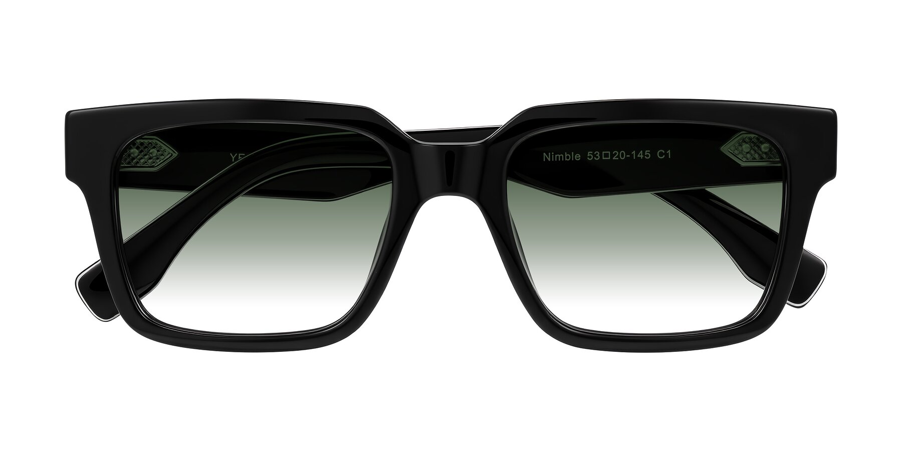 Folded Front of Nimble in Black with Green Gradient Lenses