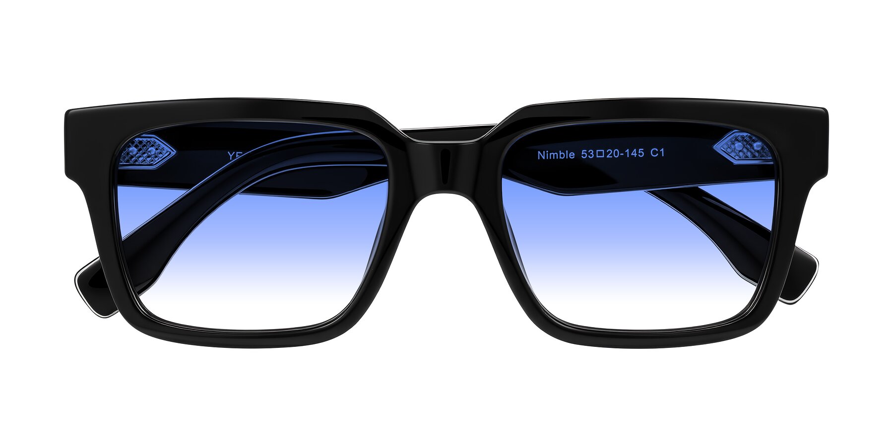 Folded Front of Nimble in Black with Blue Gradient Lenses