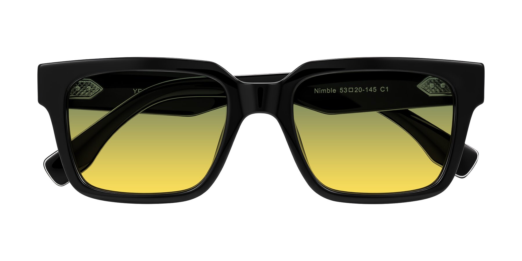 Folded Front of Nimble in Black with Green / Yellow Gradient Lenses