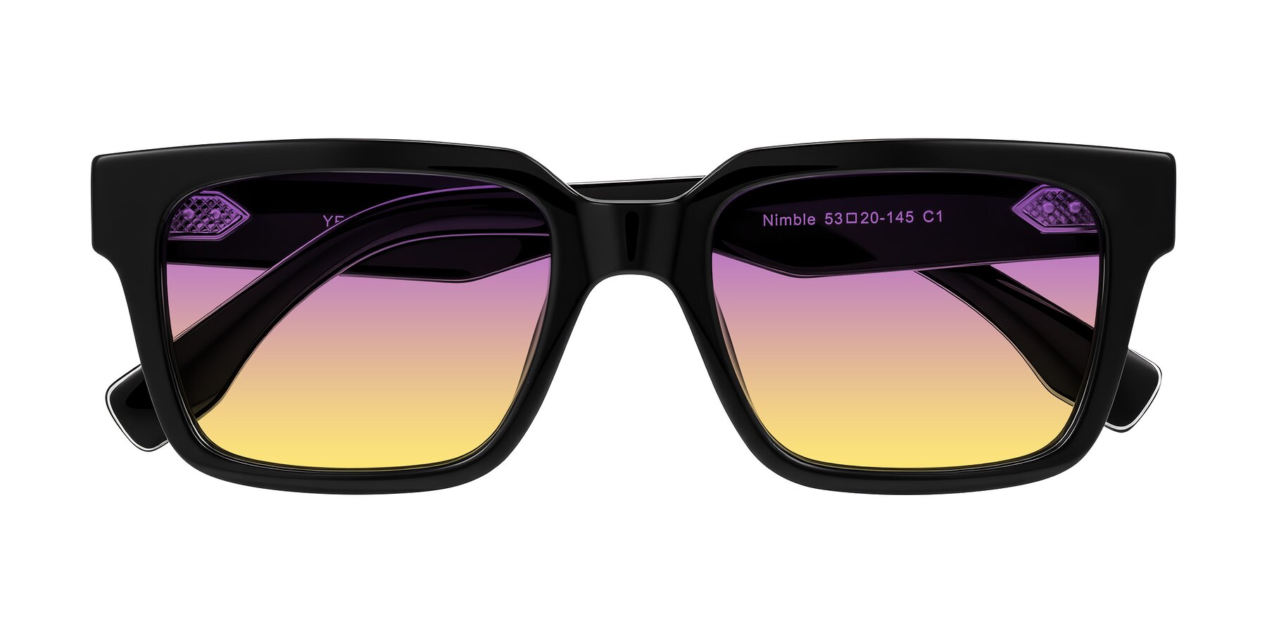 Folded Front of Nimble in Black with Purple / Yellow Gradient Lenses