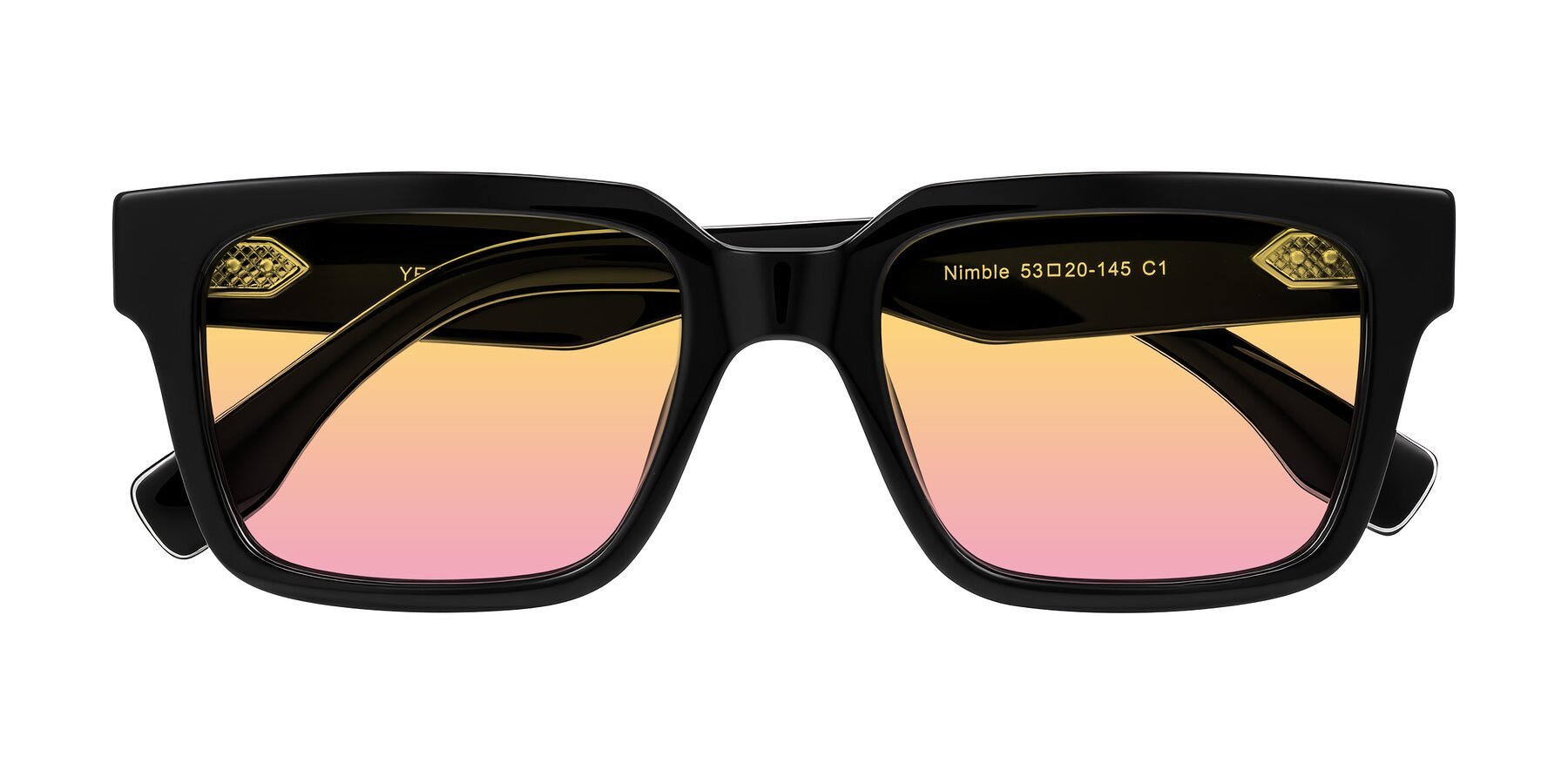 Folded Front of Nimble in Black with Yellow / Pink Gradient Lenses