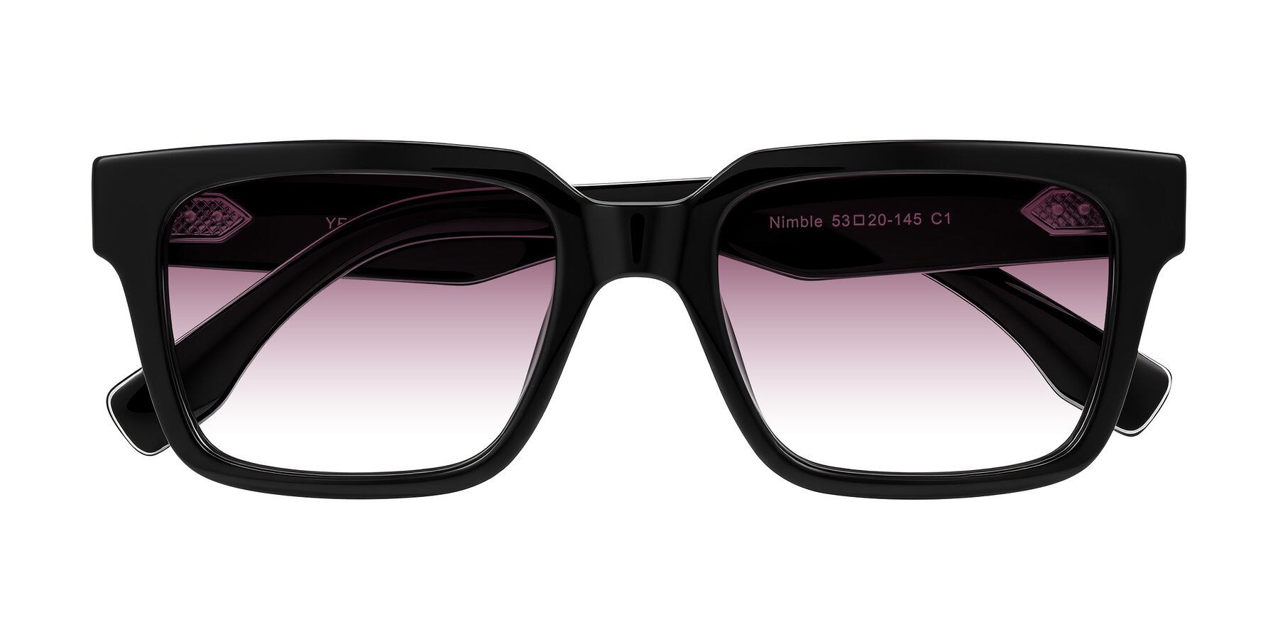 Folded Front of Nimble in Black with Wine Gradient Lenses