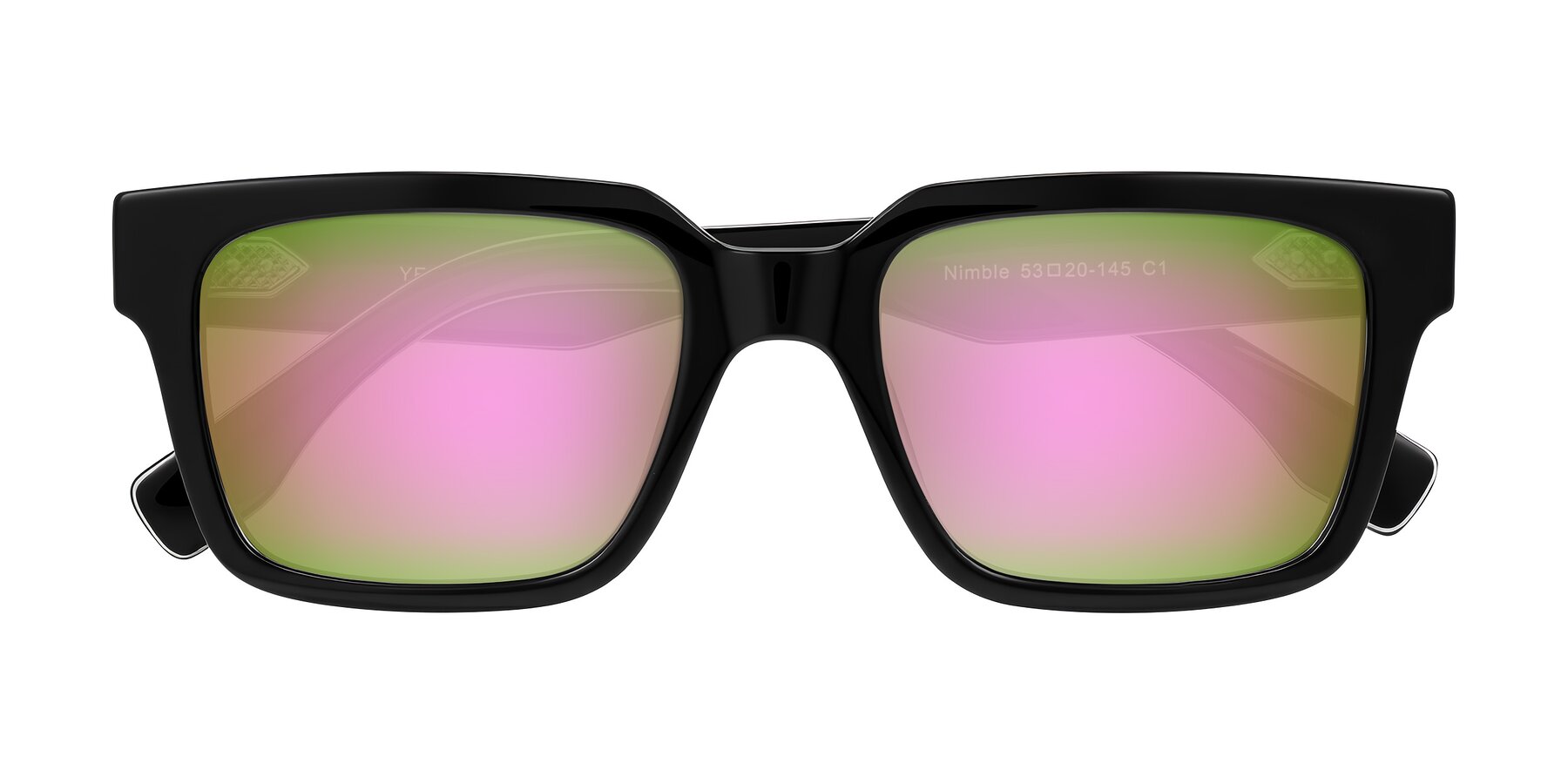 Folded Front of Nimble in Black with Pink Mirrored Lenses