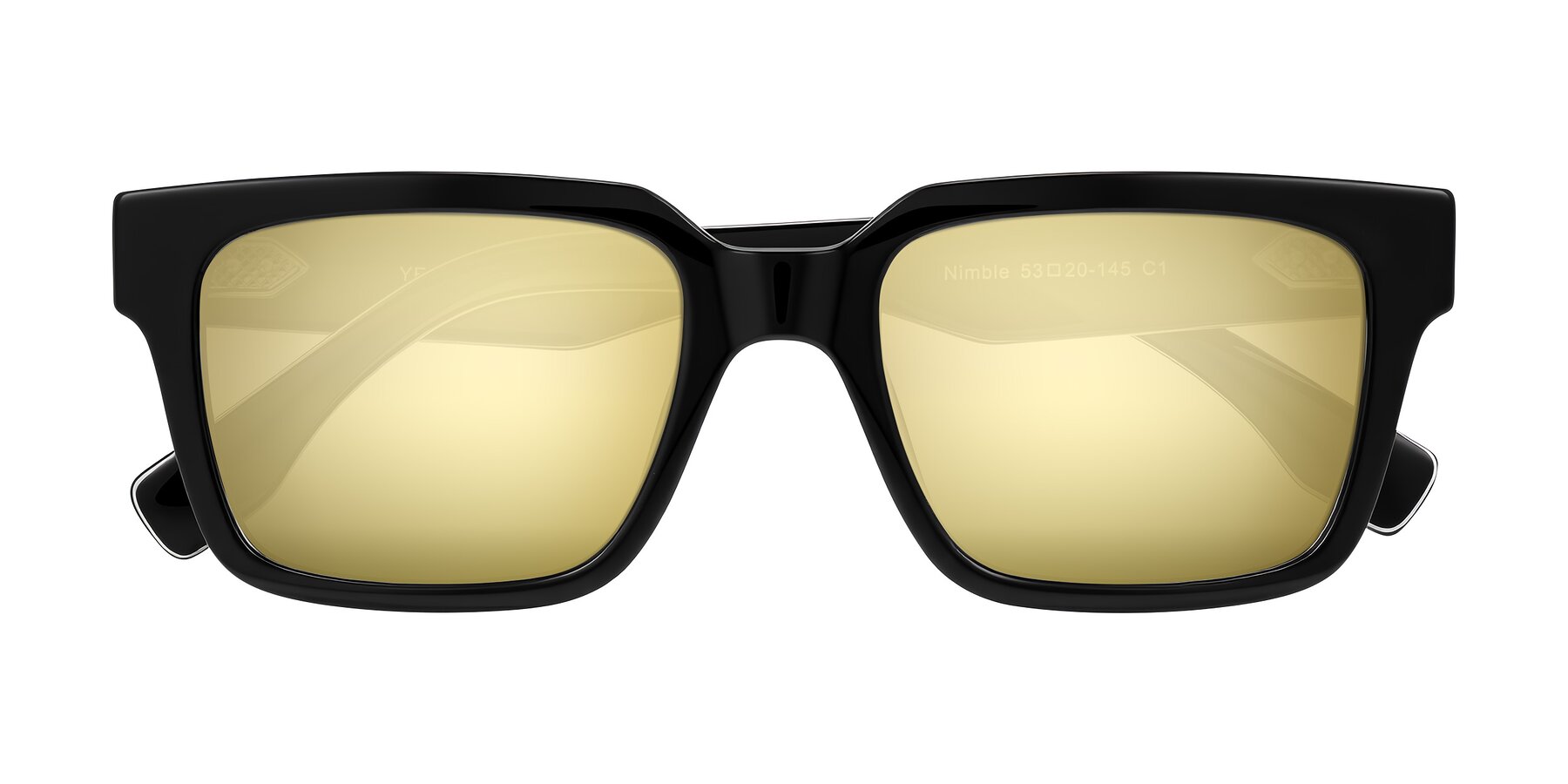 Folded Front of Nimble in Black with Gold Mirrored Lenses