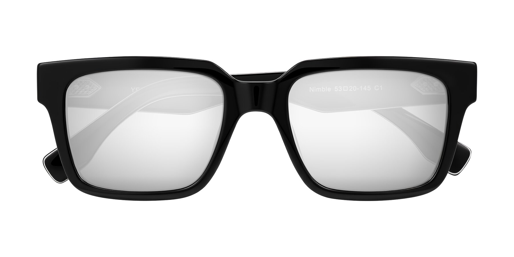 Folded Front of Nimble in Black with Silver Mirrored Lenses
