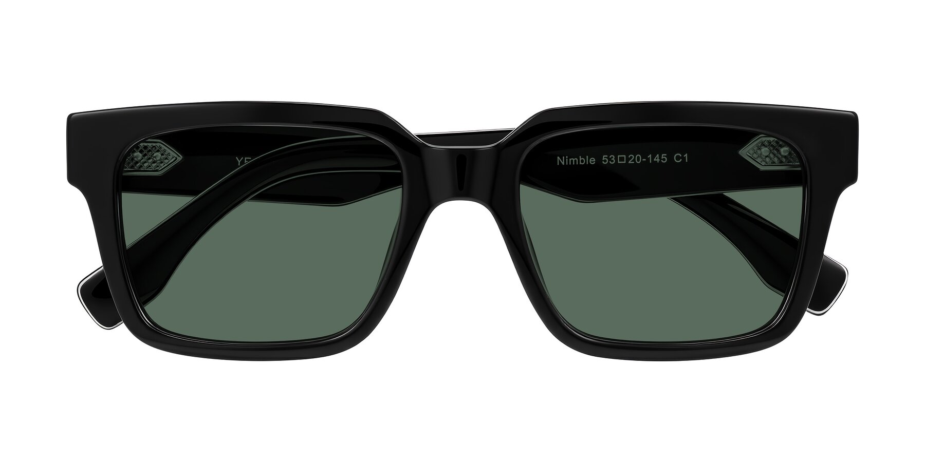 Folded Front of Nimble in Black with Green Polarized Lenses