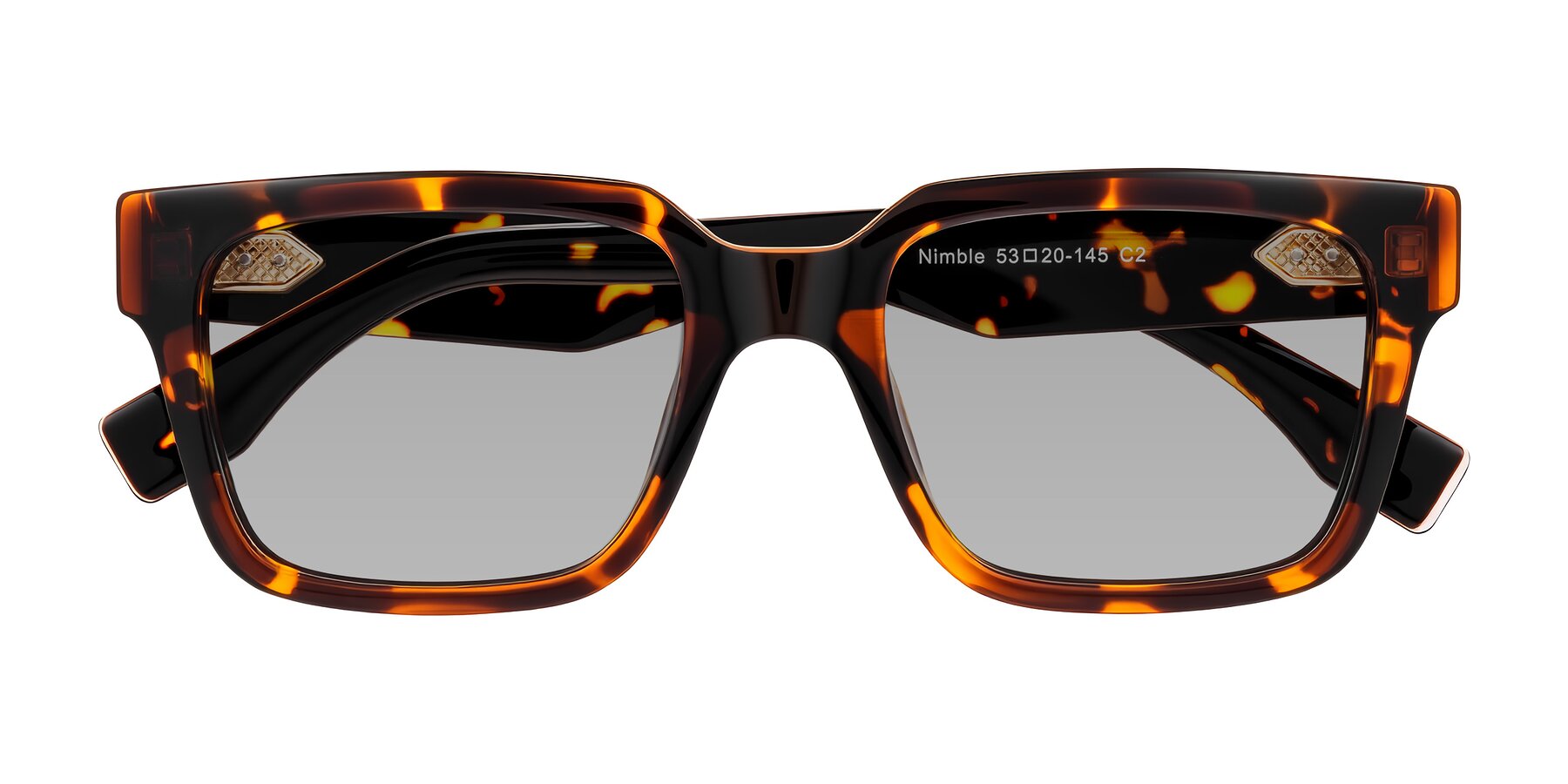Folded Front of Nimble in Tortoise with Light Gray Tinted Lenses