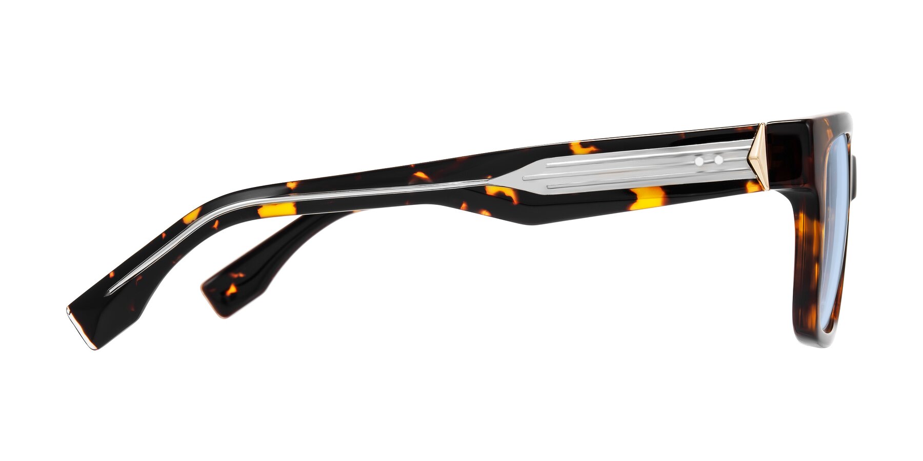 Side of Nimble in Tortoise with Light Blue Tinted Lenses