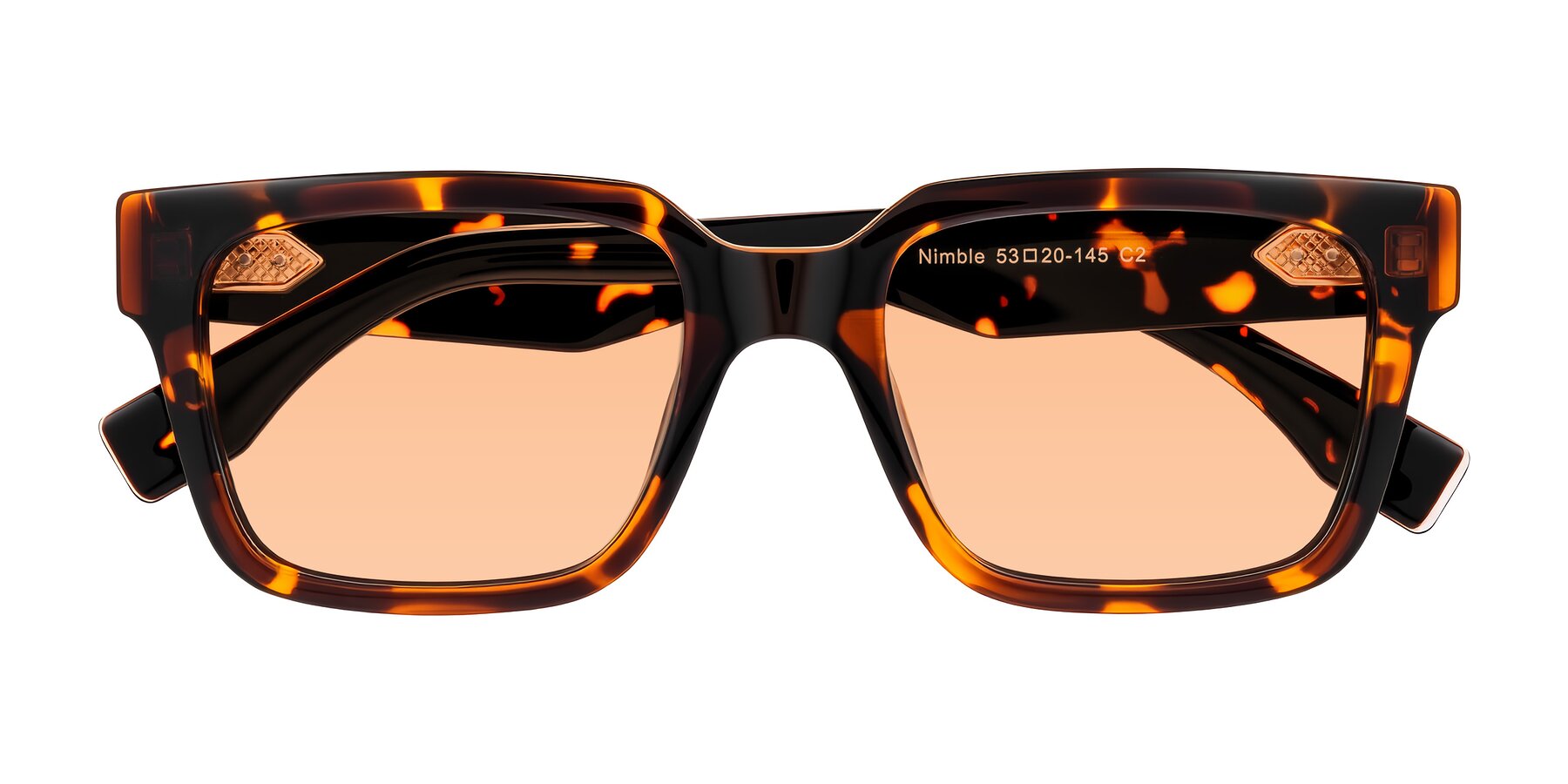 Folded Front of Nimble in Tortoise with Light Orange Tinted Lenses