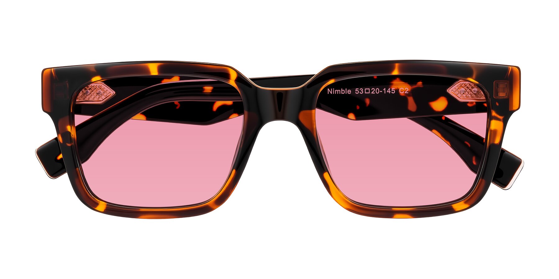 Folded Front of Nimble in Tortoise with Pink Tinted Lenses