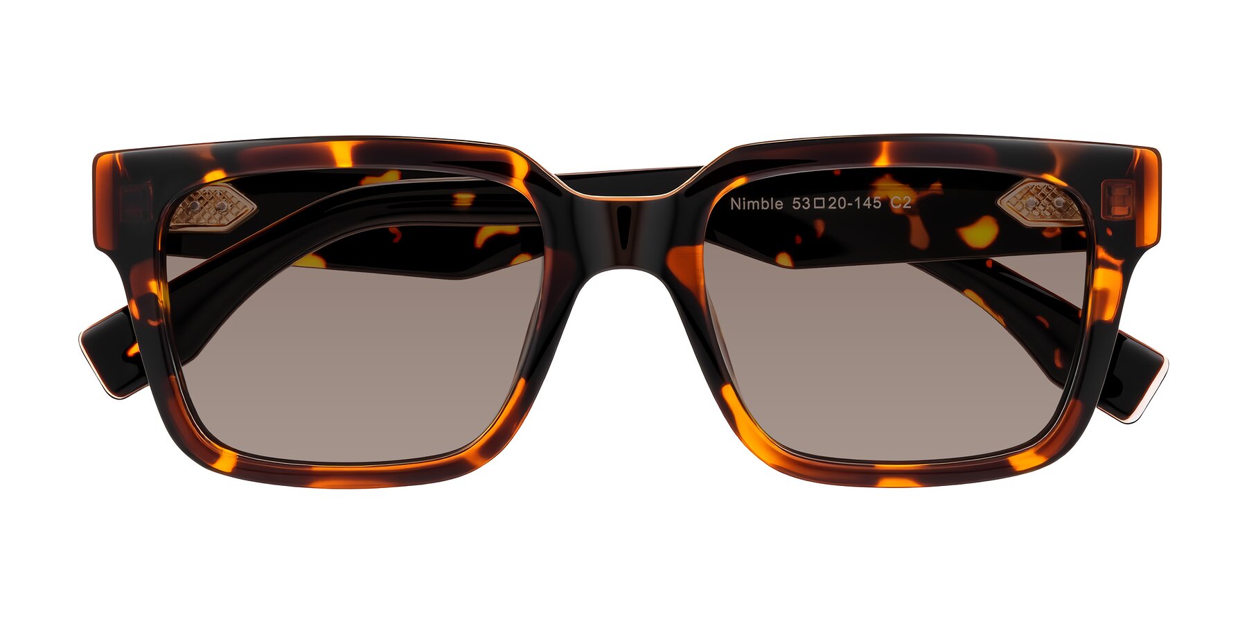 Folded Front of Nimble in Tortoise with Medium Brown Tinted Lenses