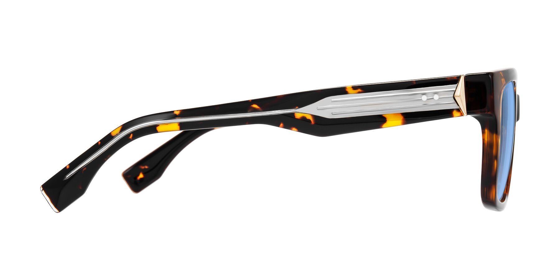 Side of Nimble in Tortoise with Medium Blue Tinted Lenses